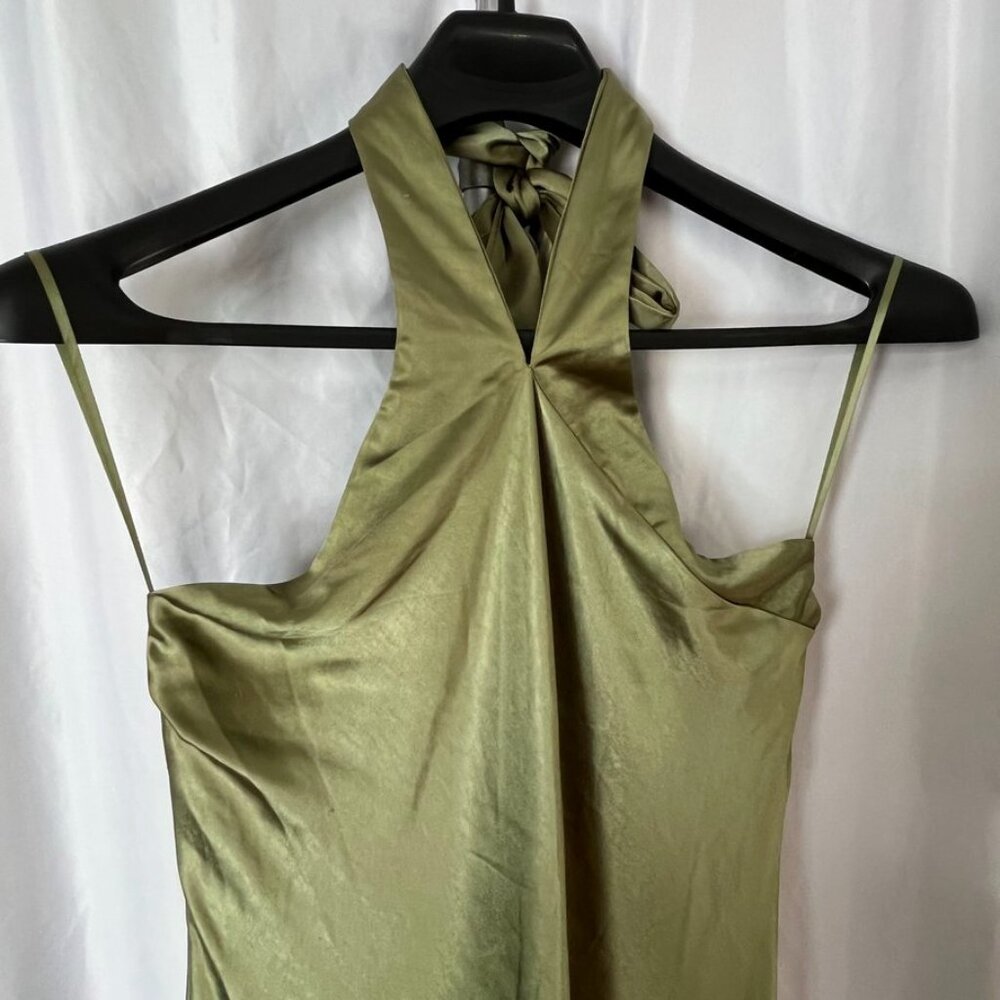 Petal & Pup Olive Green Satin Halter Maxi Dress - Picture 4 of 16